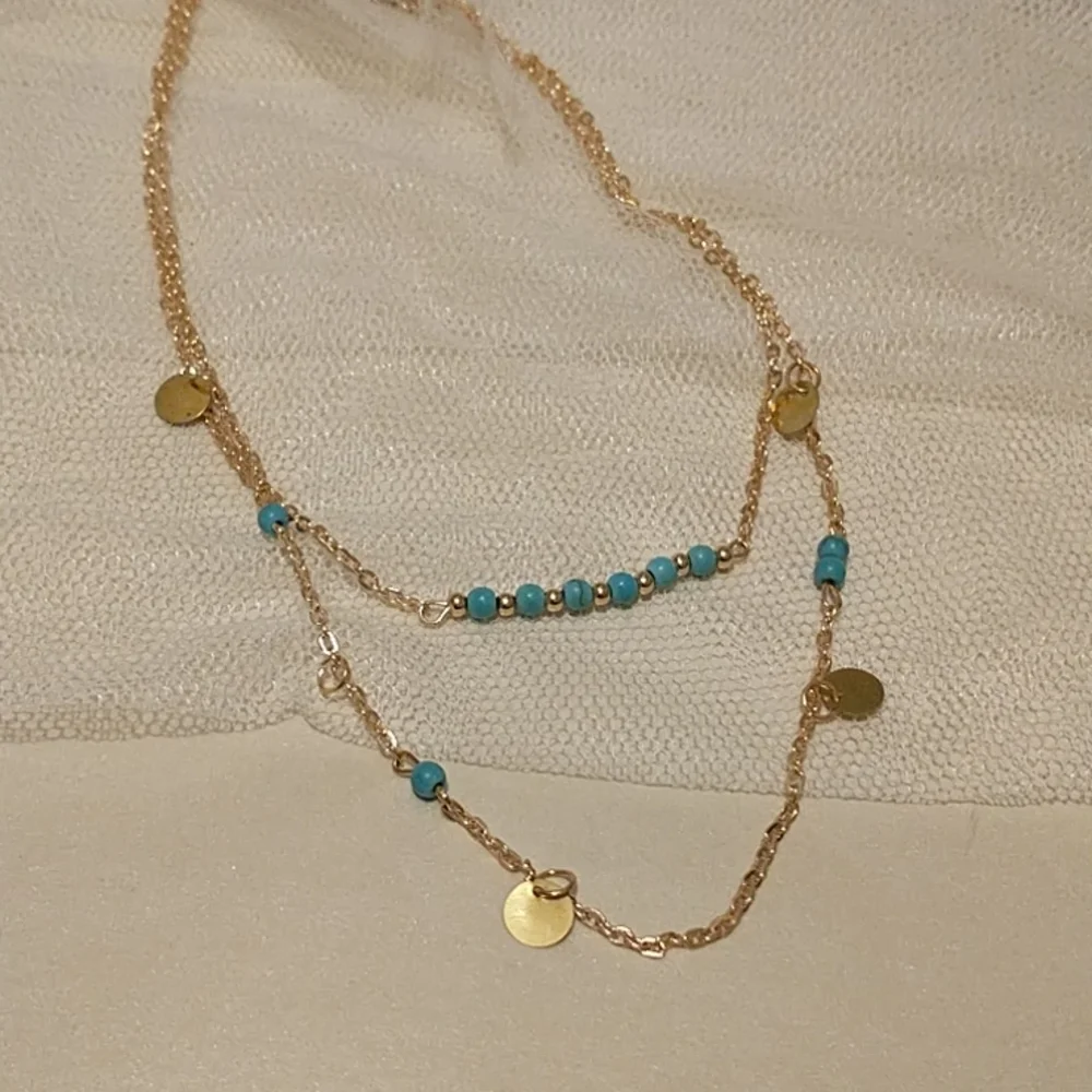 Turquoise and Gold 2 Strand Layered Necklace! - Picture 3 of 5